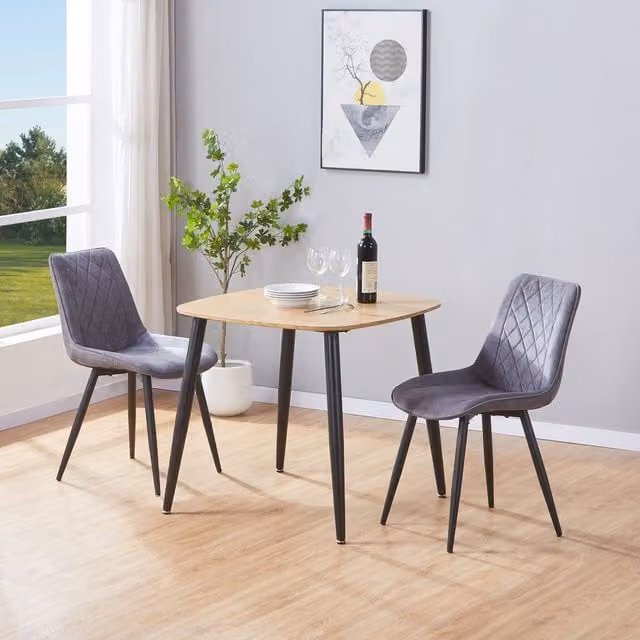 Aspen Light Oak Square Dining Table and 2 Grey Diamond Stitch Fabric Chairs Set