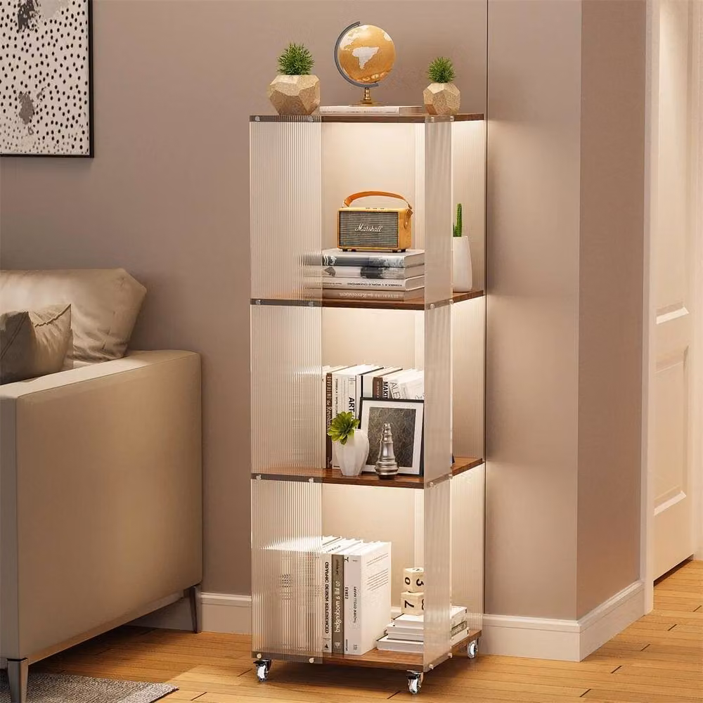 ERGOVEXA Minimalist Freestanding Storage Shelf with Transparent Acrylic Panels and Silver Matt Finish, W/D/H: 140 x 39 x 39 cm – 3