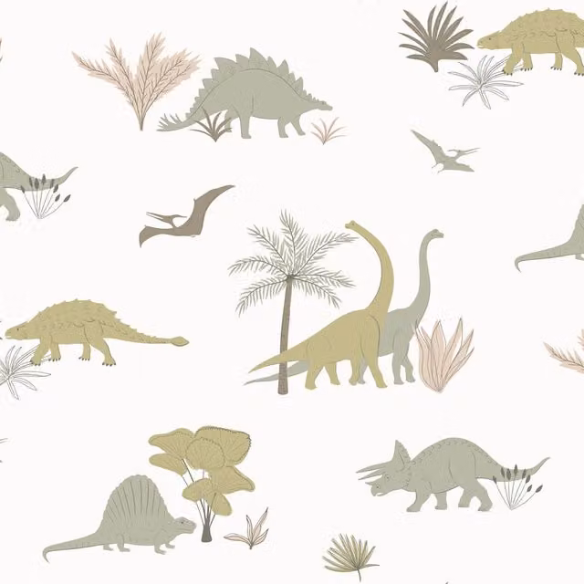 Hibou Design Dinosaurs Wallpaper in Grey and Olive
