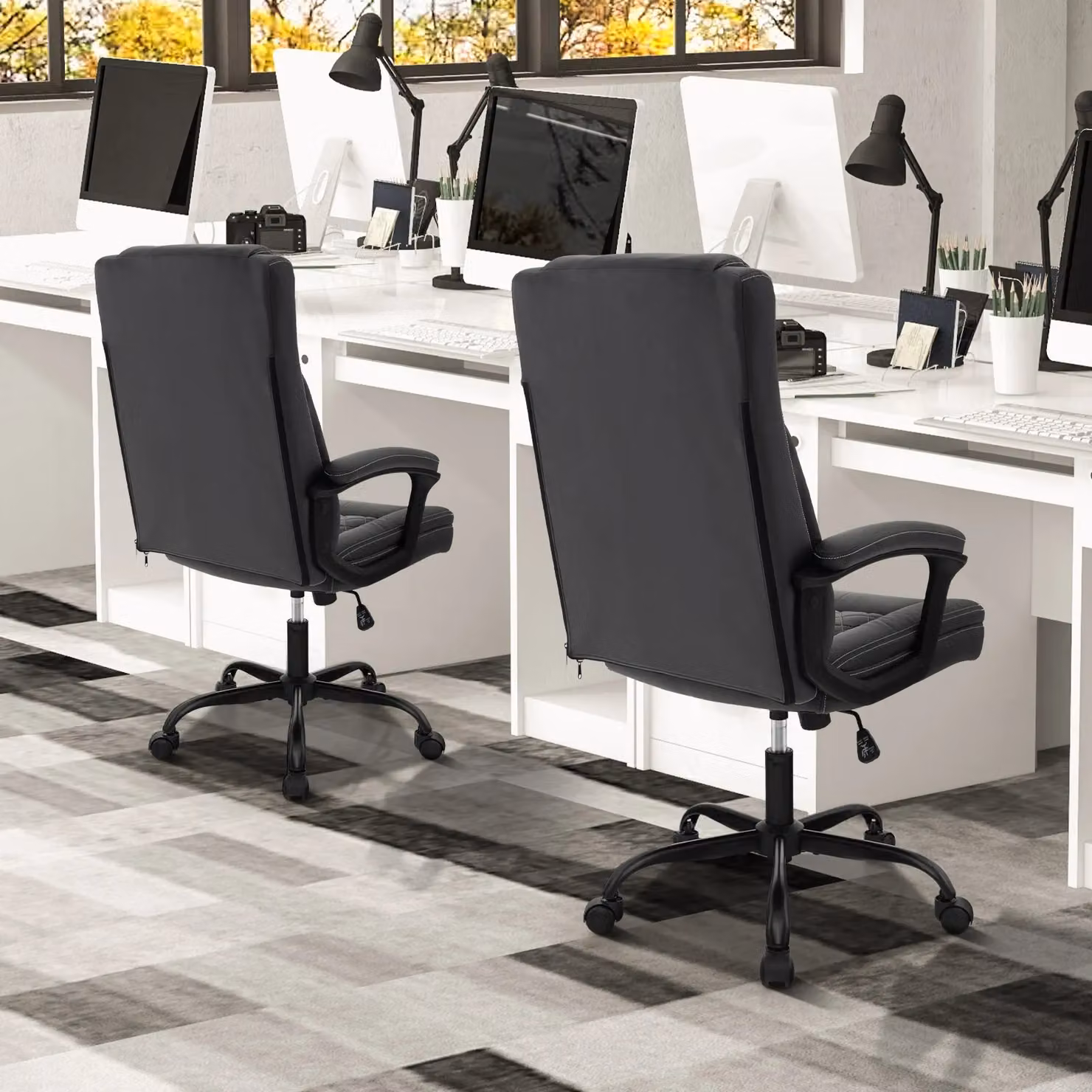Costway Black Synthetic Leather Swivel Executive Office Chair with Headrest and Armrests – 9