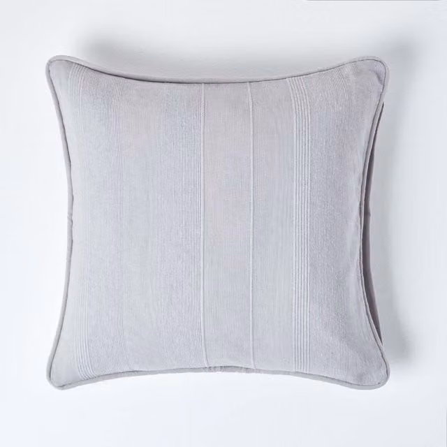 Homescapes Cotton Rajput Ribbed Square Cushion Cover in Silver Grey, 45 x 45 cm