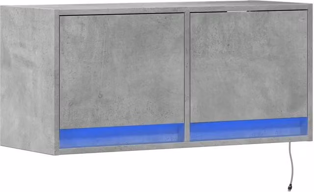 Berkfield Home Modern TV Wall Cabinet with LED Lights in Concrete Grey, W/D/H: 80 x 31 x 35 cm