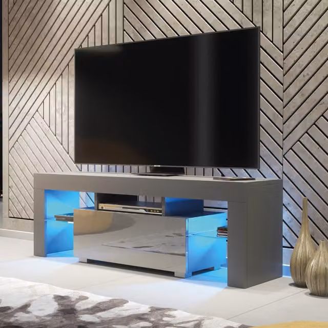 Creative Furniture Floe Modern Glossy TV Unit in Grey, W: 130 cm, D: 35 cm, H: 45 cm