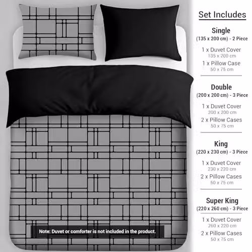 Pamposh Single Duvet Cover Set, Grey Brushed Microfibre, Reversible and Hypoallergenic, Duvet Cover 135 x 200 cm and Pillowcase 50 x 75 cm – 2
