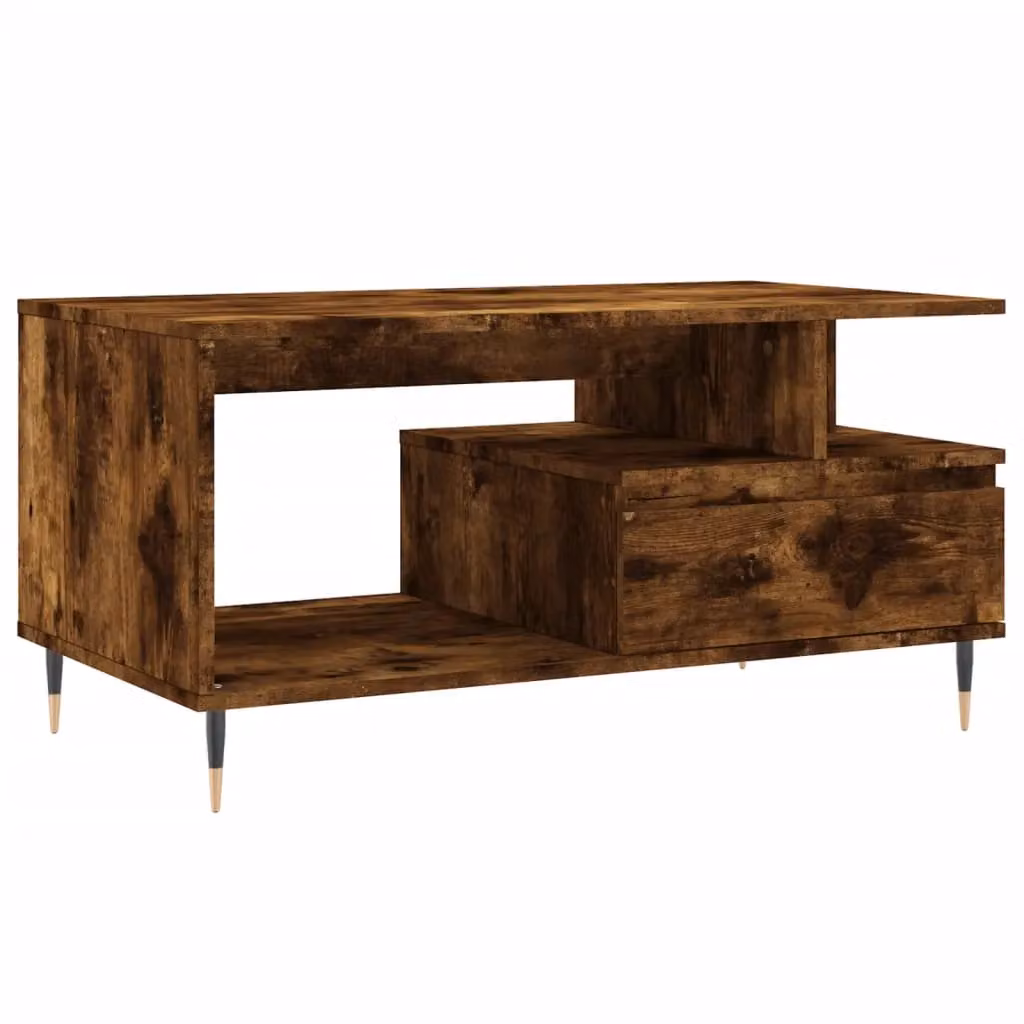 Berkfield Home Modern Rectangular Coffee Table in Smoked Oak Brown, W/D/H: 90 x 49 x 45 cm – 2
