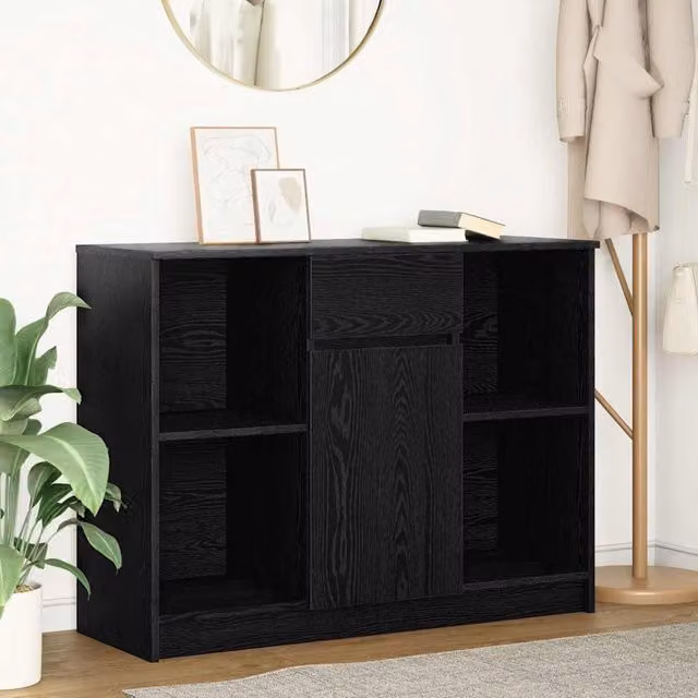 Berkfield Home Black Oak Sideboard with Drawer, W/D/H: 101 x 35 x 76 cm