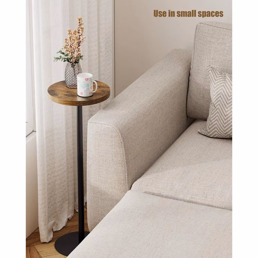 FORGEVIO Tall Round Side Table in Brown, Height: 70 cm – 2
