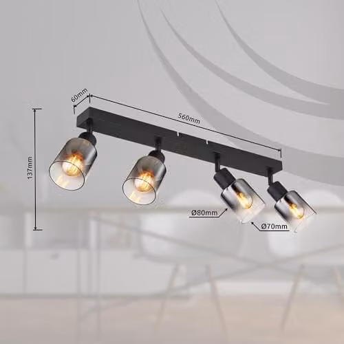 Netlighting Hubertus Ceiling Spotlight Bar in Matt Black with Transparent Glass Shades, 4x E14 – 2