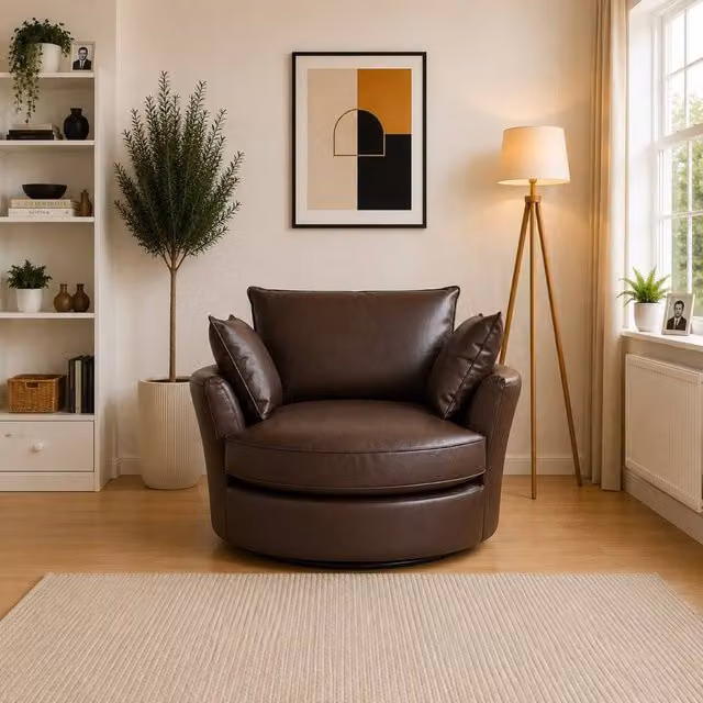 Artemis Home Fairburn Swivel Based Cuddle Chair in Brown Synthetic Leather