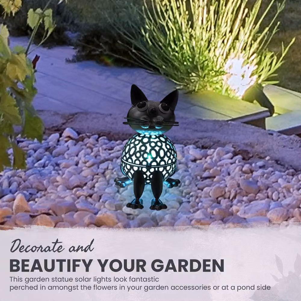 Globrite Metal Cat Solar Garden Ornament with Multicolour Changing LED Light – 3