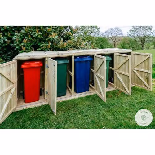 Garden Village Shireburn Quintet Wheelie Bin Store in Natural Brown Wood and Galvanised Steel, W: 353.4 cm, D: 80.4 cm, H: 120 cm – 2