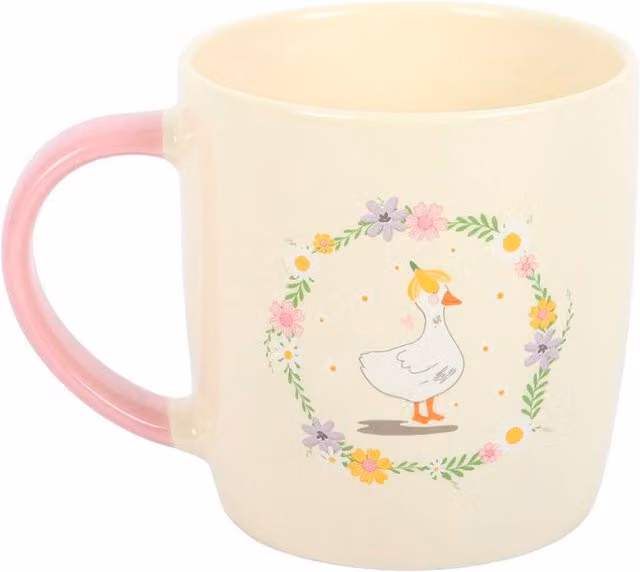 Something Different Floral Duck Ceramic Mug in Beige