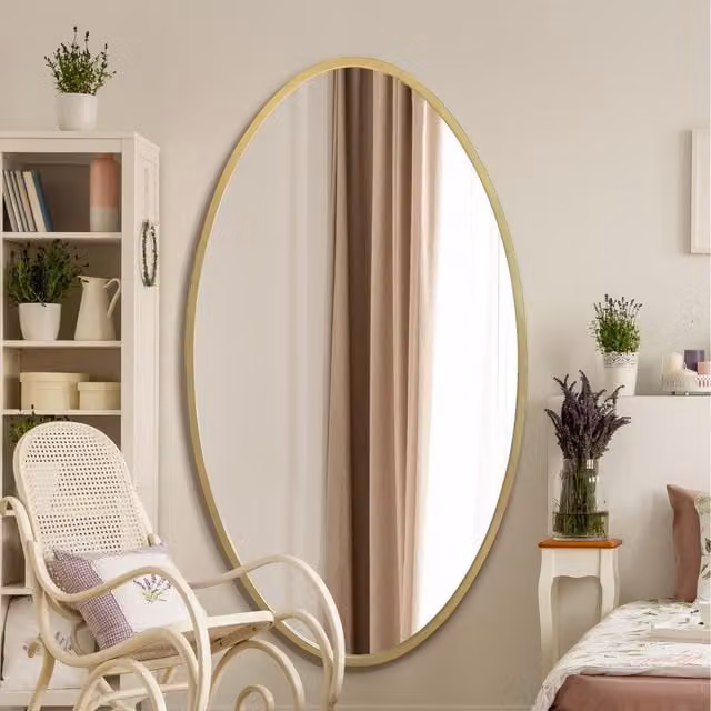 MirrorOutlet The Ovale Modern Oval Hanging Mirror in Gold and Black