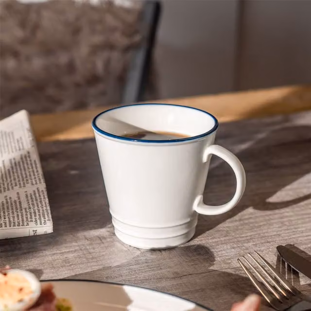Nicola Spring Porcelain Mug Set of 6, White and Blue, 380ml per mug