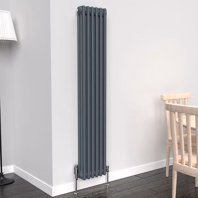Lux Heat Vertical Coloured Column Radiator in Slate Grey, H 150 cm x W 29 cm