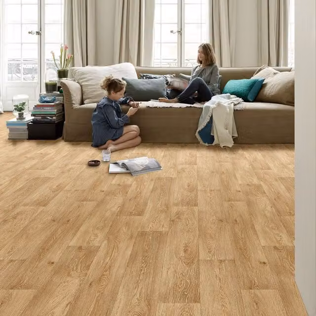Vinyl Flooring UK Dark Beige Wood Effect Vinyl Flooring Sheet W: 300 cm, D: 500 cm