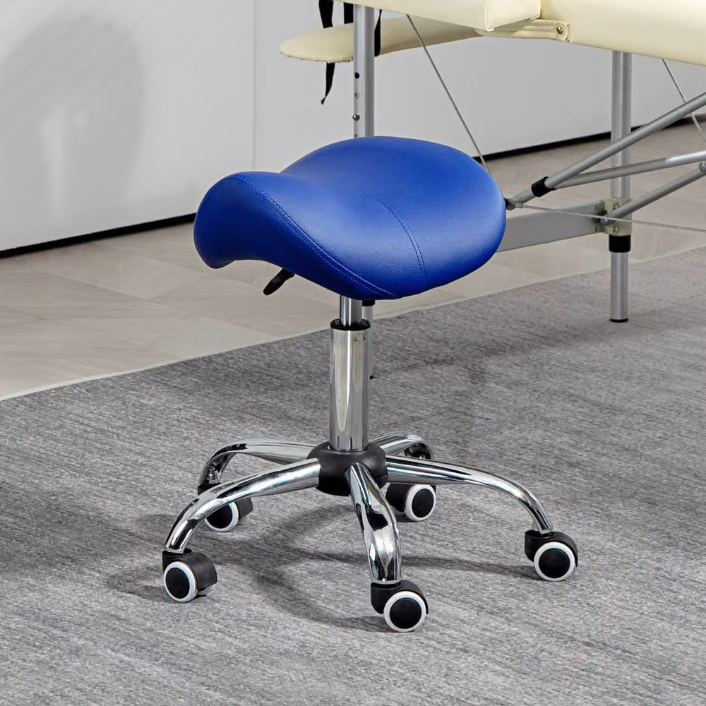 STILVORA Adjustable Blue Salon Stool with Castors and Synthetic Leather Seat – 7