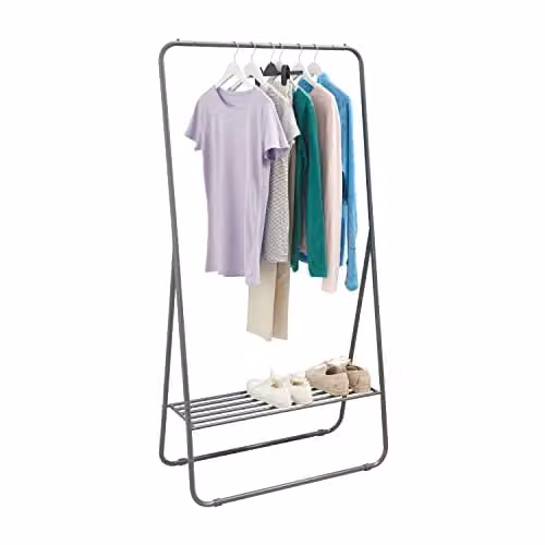 BLACK+DECKER Black Metal Free Standing Clothes Rail with Low Level Shelf, W/D/H: 80 x 40 x 160 cm
