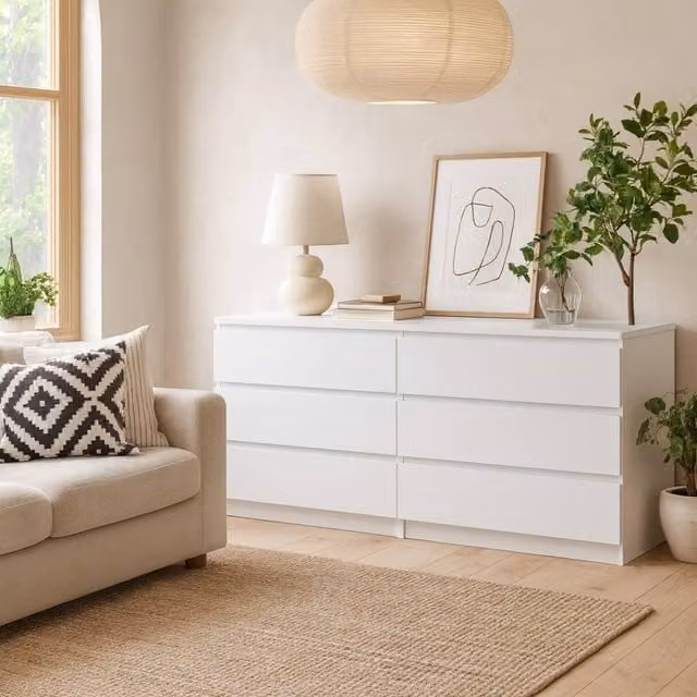 Wyld Haus Budapest White 6 Drawer Wide Chest of Drawers with Gloss Finish