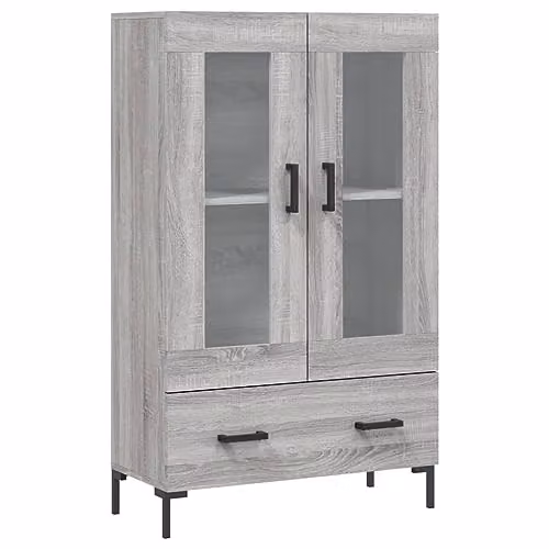 vidaXL Modern Grey Highboard with Glass Doors and Internal Shelves, W/D/H: 69.5 x 31 x 115 cm