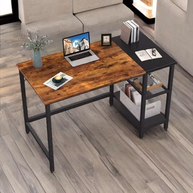 Rafaelo Mobilia Industrial Writing Desk with 2 Shelves in Brown and Black