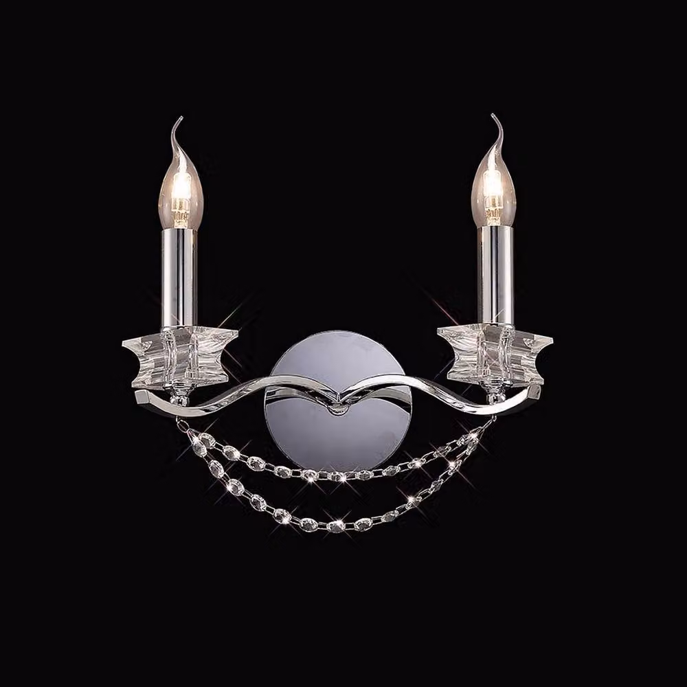 Netlighting Nydia 2-Light Wall Lamp in Polished Chrome and Silver Crystal with E14 Sockets – 2