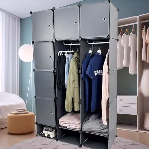 Gr8 Home 15 Cube Grey Modular Wardrobe with Hinged Doors and Hanging Rod, W/D/H: 165 x 45 x 45 cm – 4
