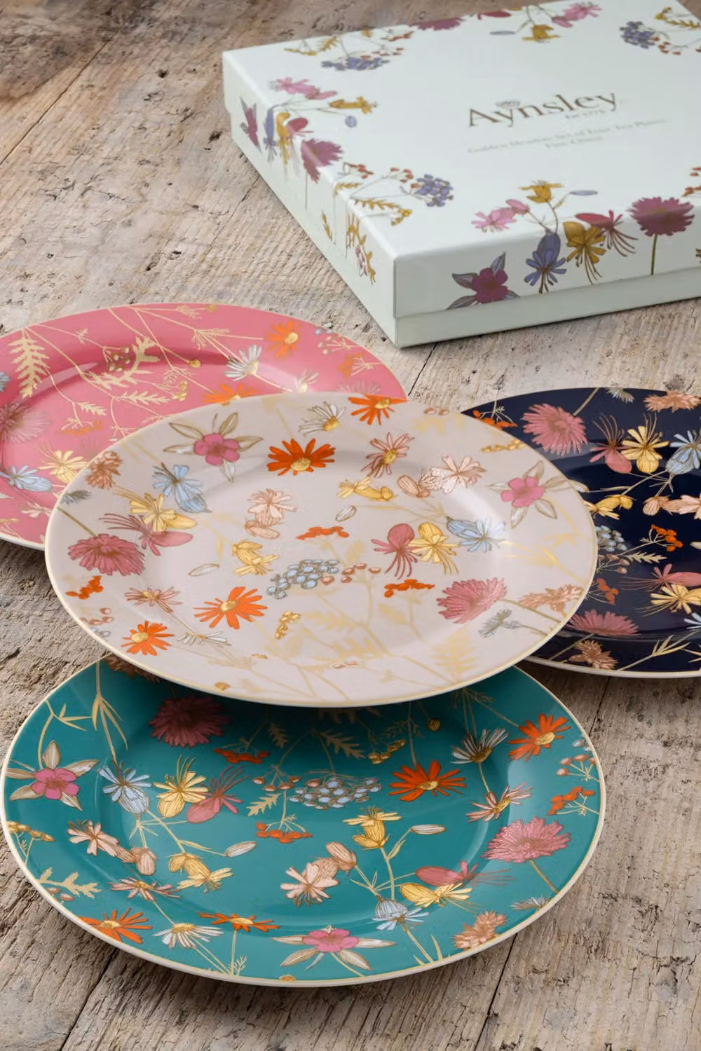 Aynsley Golden Meadow Multicolour Floral Bone China Tea Plate Set of 4 – 2