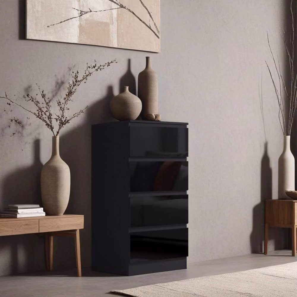 NESTLUNE Black 4 Drawer Chest of Drawers Bedside, W: 100 cm, D: 15 cm, H: 100 cm – 3