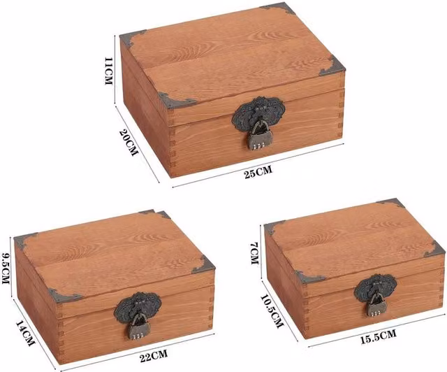 FLAVORA Solid Wood Locked Keepsake Storage Box in Brown, Width: 70 cm