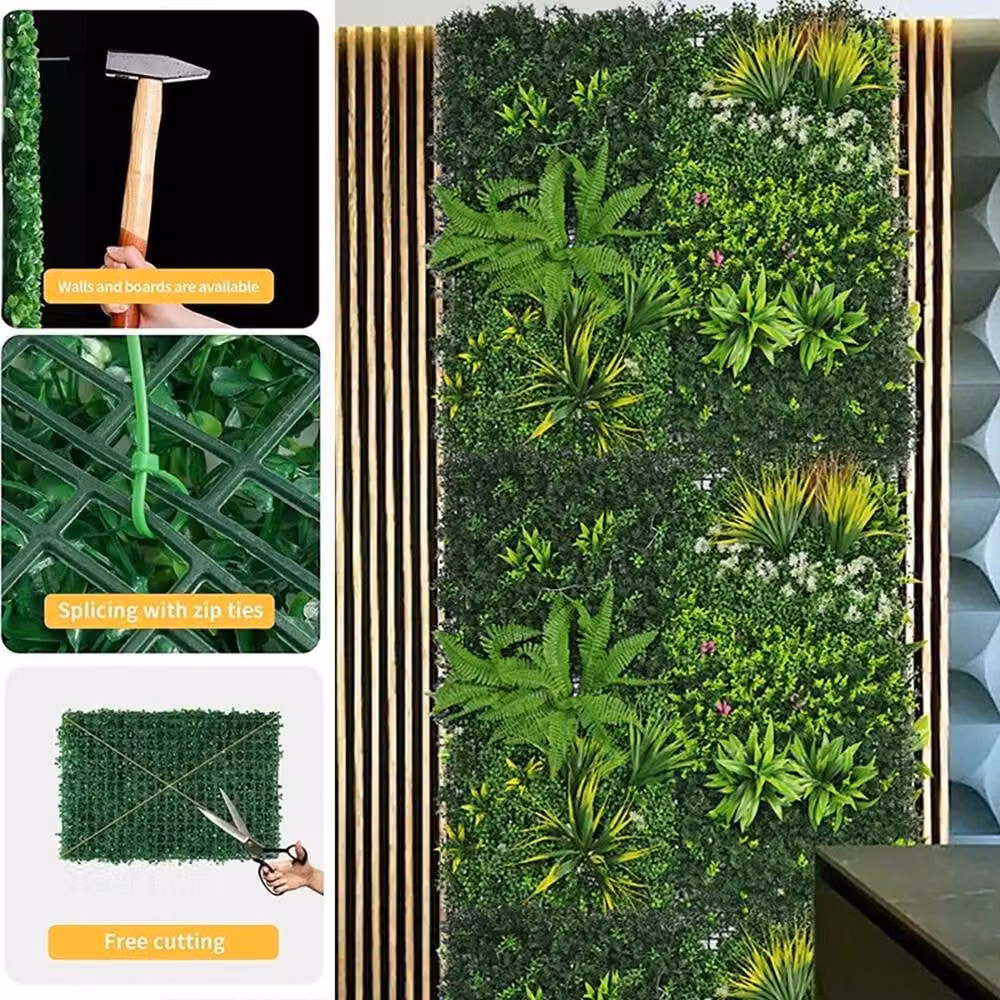KORVIXA Green Artificial Living Wall Hedge Plant Panel, W: 100 cm, H: 100 cm – 4