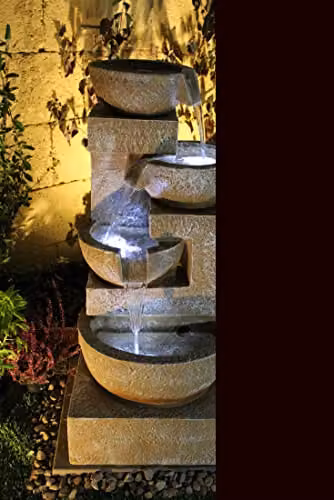 Tranquillity Sparkling Bowls Modern Red and Beige Stone Water Feature with Cascade Waterfall – 6