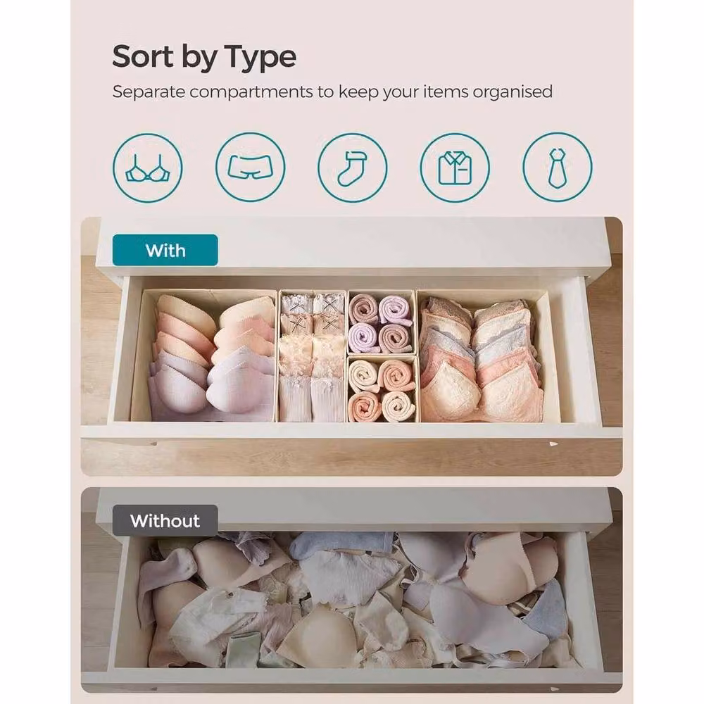 The Bazaarist Set of 12 Foldable Fabric Drawer Organisers and Dividers in Sand – 2