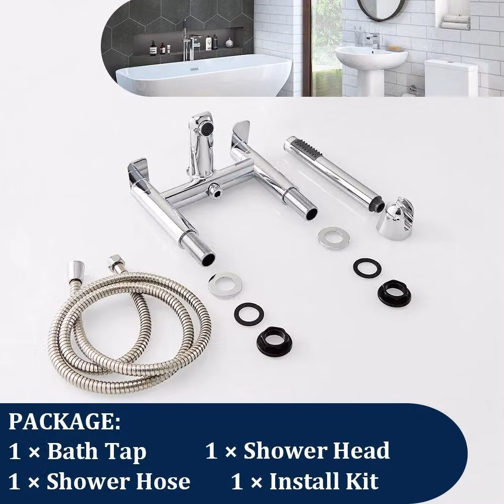 BATHWEST Double Handle Basin Mixer Monobloc Tap with Shower Set in Silver – 3
