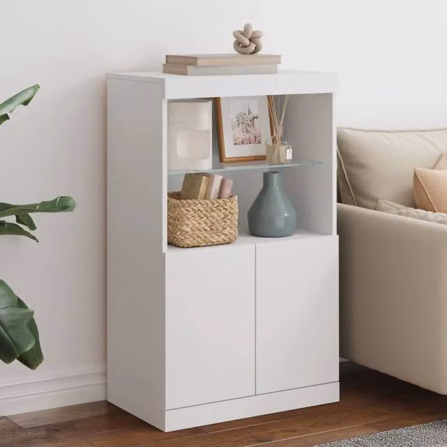 Berkfield Home Modern White Sideboard with Integrated LED Lights W/D/H: 60.5 x 37 x 100 cm – 1