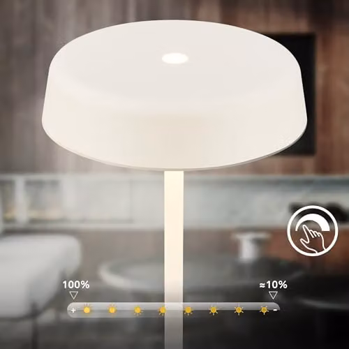 Briloner Rechargeable LED Table Lamp, Dimmable Touch Control, IP44 Waterproof, Warm White, White, W/D/H: 13 x 13 x 36.5 cm – 5