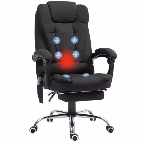 Vinsetto Heated 6-Point Vibration Massage Executive Office Chair with Footrest, Black, H 119 x W 70 x D 65 cm