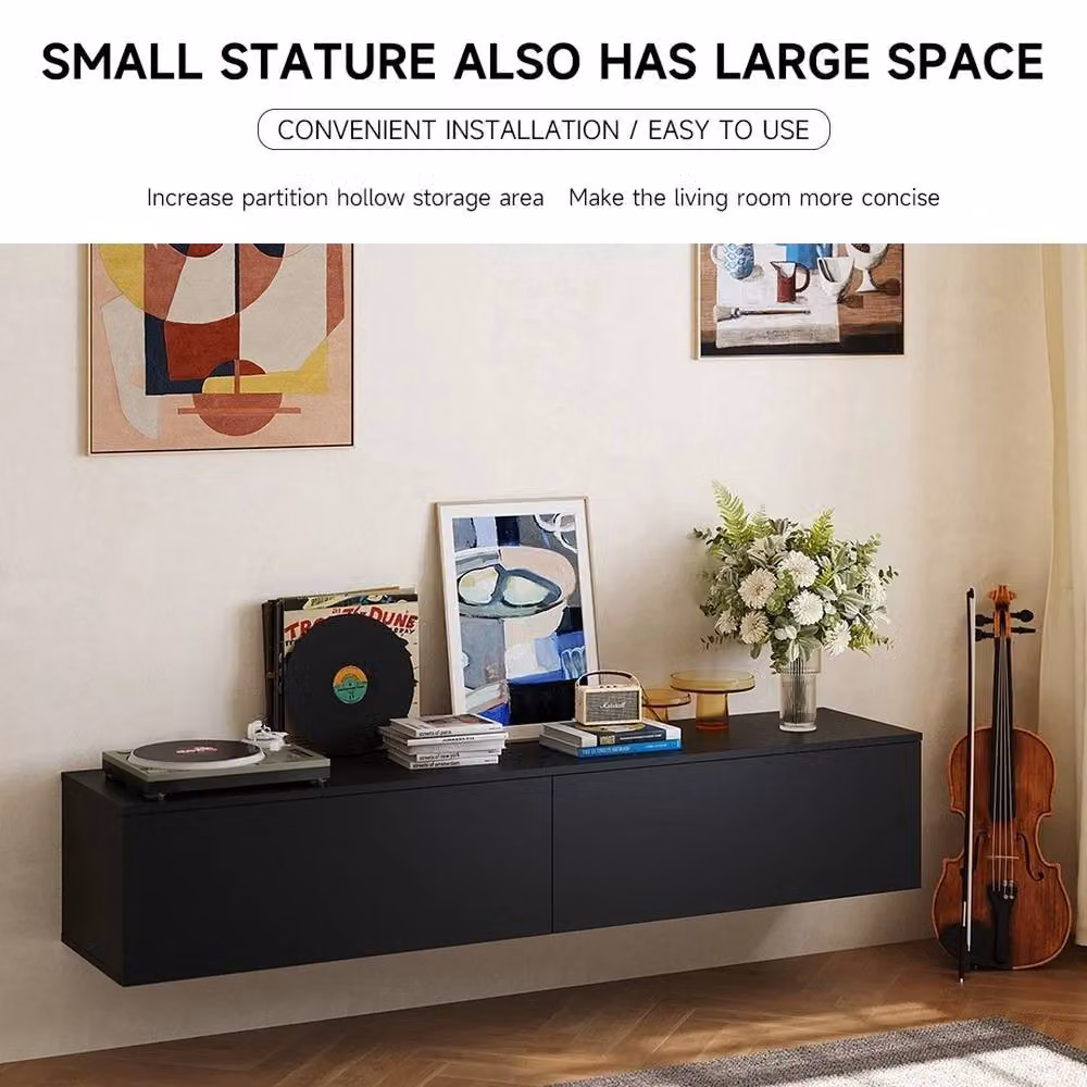 EONLION Black Glossy Floating TV Unit Stand for Living Rooms – 3