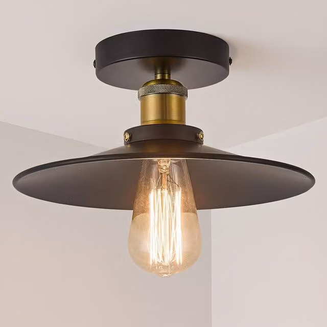 NIVOR Set of 2 Industrial Aluminum Flush Mount Ceiling Lights in Jet Black, E27, Dimmable