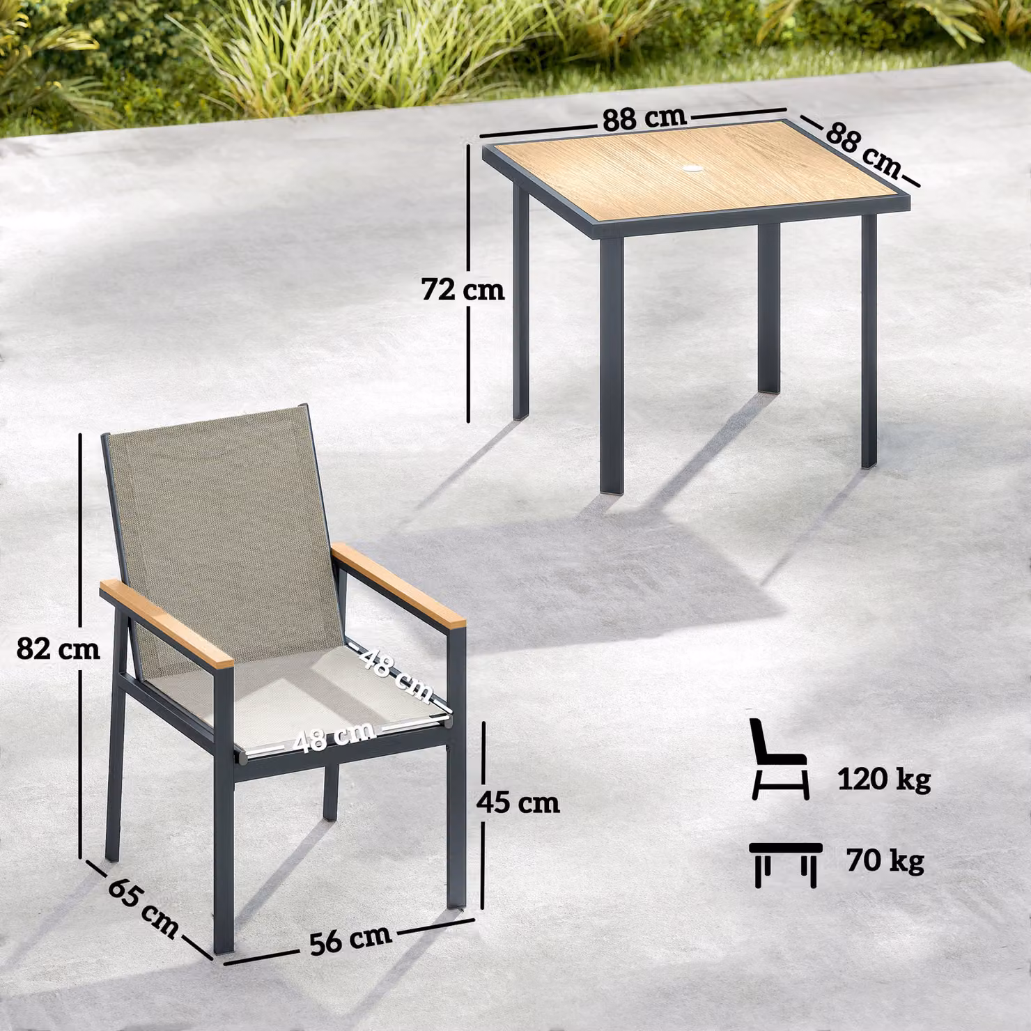 Outsunny Five-Piece Modern Metal Garden Dining Set with Glass-Top Square Table in Beige and Grey – 2