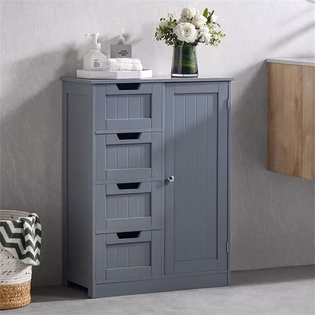 Kelvenix Grey 4-Drawer and 1-Door Freestanding Bedroom Storage Cabinet