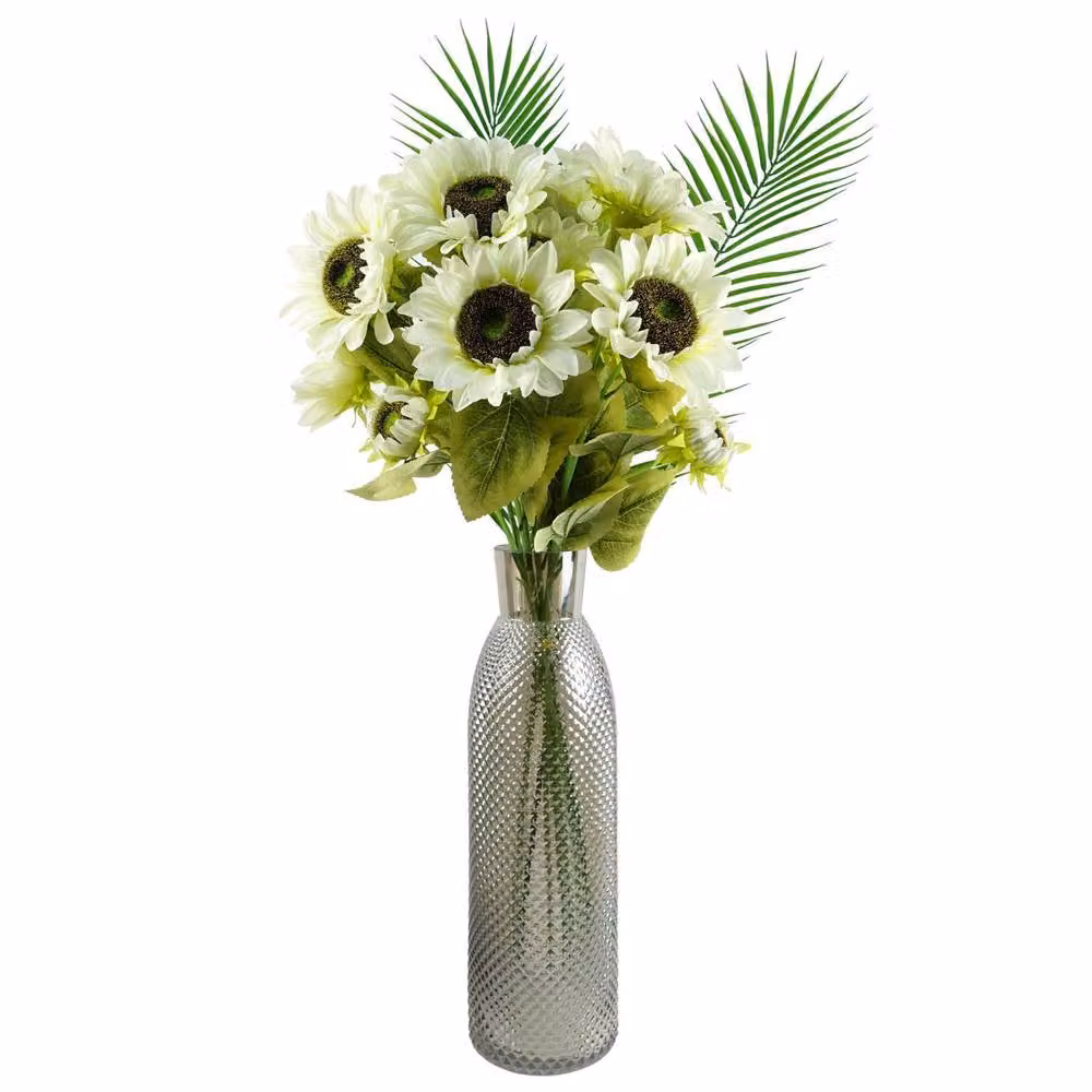 Leaf Premium White Artificial Sunflower Arrangement in a Glass Vase, Height: 100 cm – 2