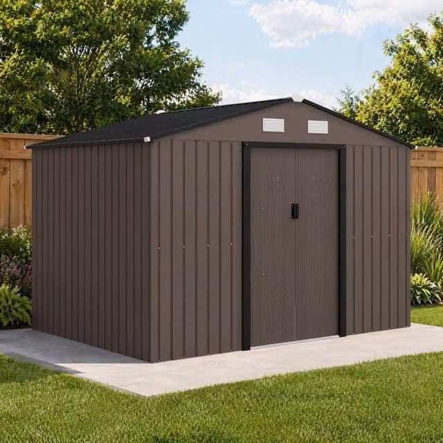STILVORA Brown Steel Garden Storage Shed with Lockable Double Doors