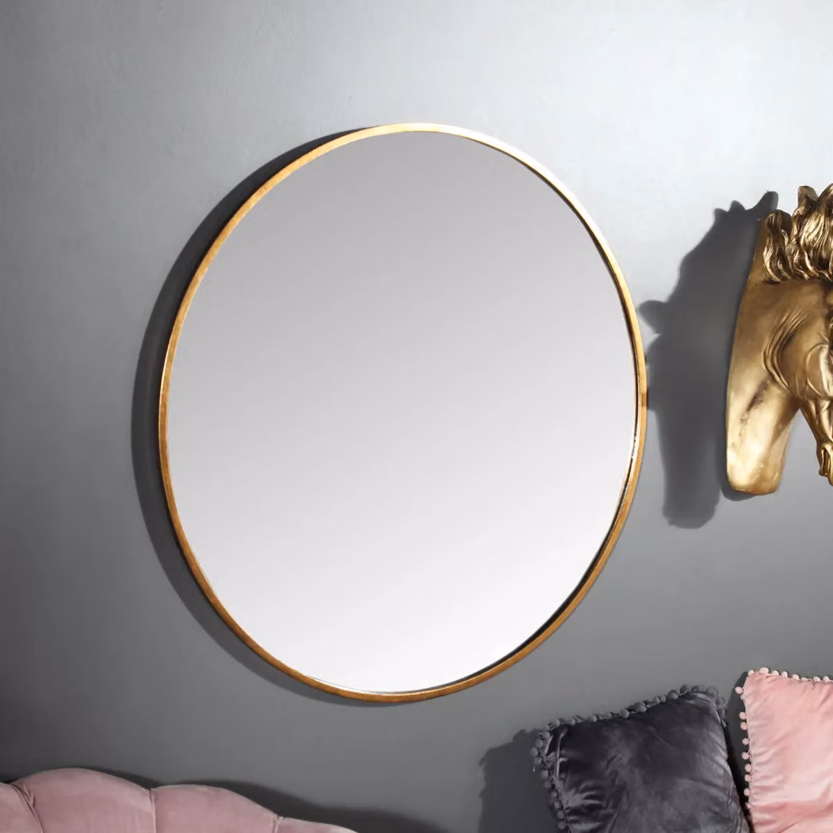 Melody Maison Modern Round Gold Framed Wall Mirror, W/D/H: 80 x 80 x 80 cm – 2