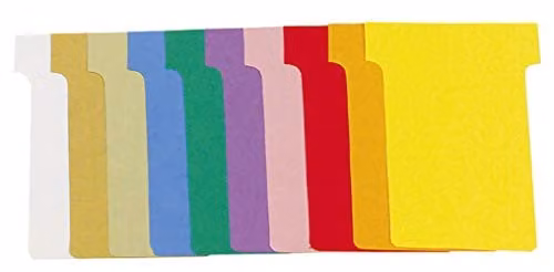 Exacompta T-Shaped Blank Record Cards in Assorted Colours, 165gsm Hard Cardboard, Pack of 100, Size: 45 x 53 mm