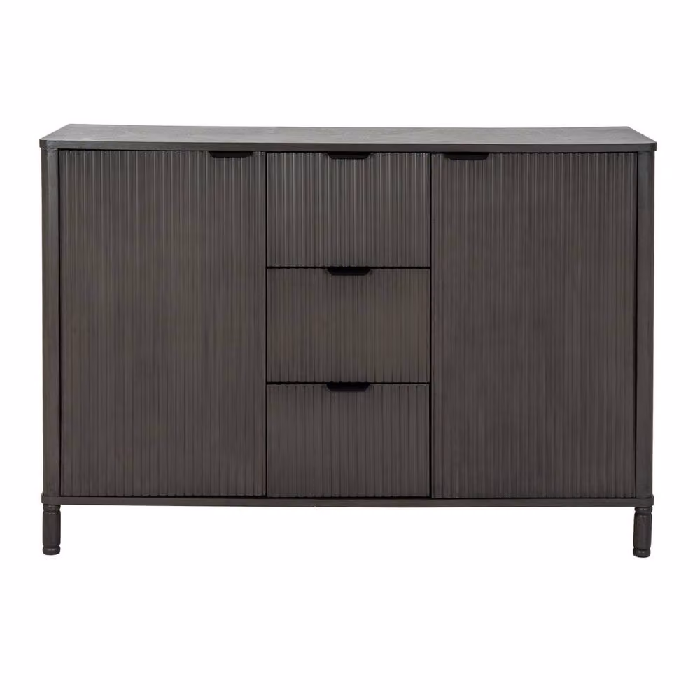 Lemon Pavilion Furniture and Decor Reed Collection 3 Drawer 2 Door Sideboard Cabinet in Brown, W115 x D40 x H80 cm – 2