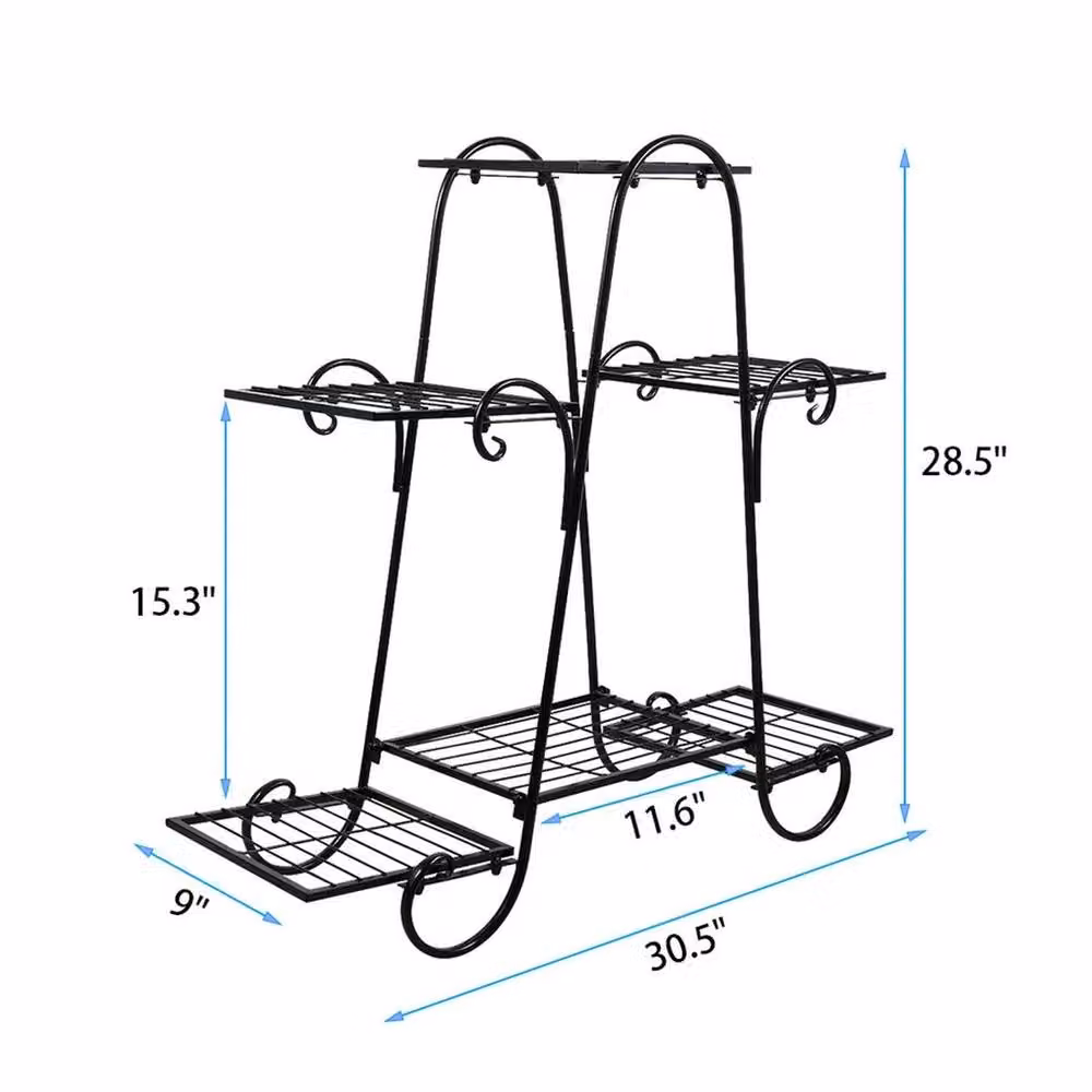 NESTLUNE 6 Pot Metal Plant Stand Flower Holder Rack in Matt Black, W/D/H: 100 x 15 x 15 cm – 2