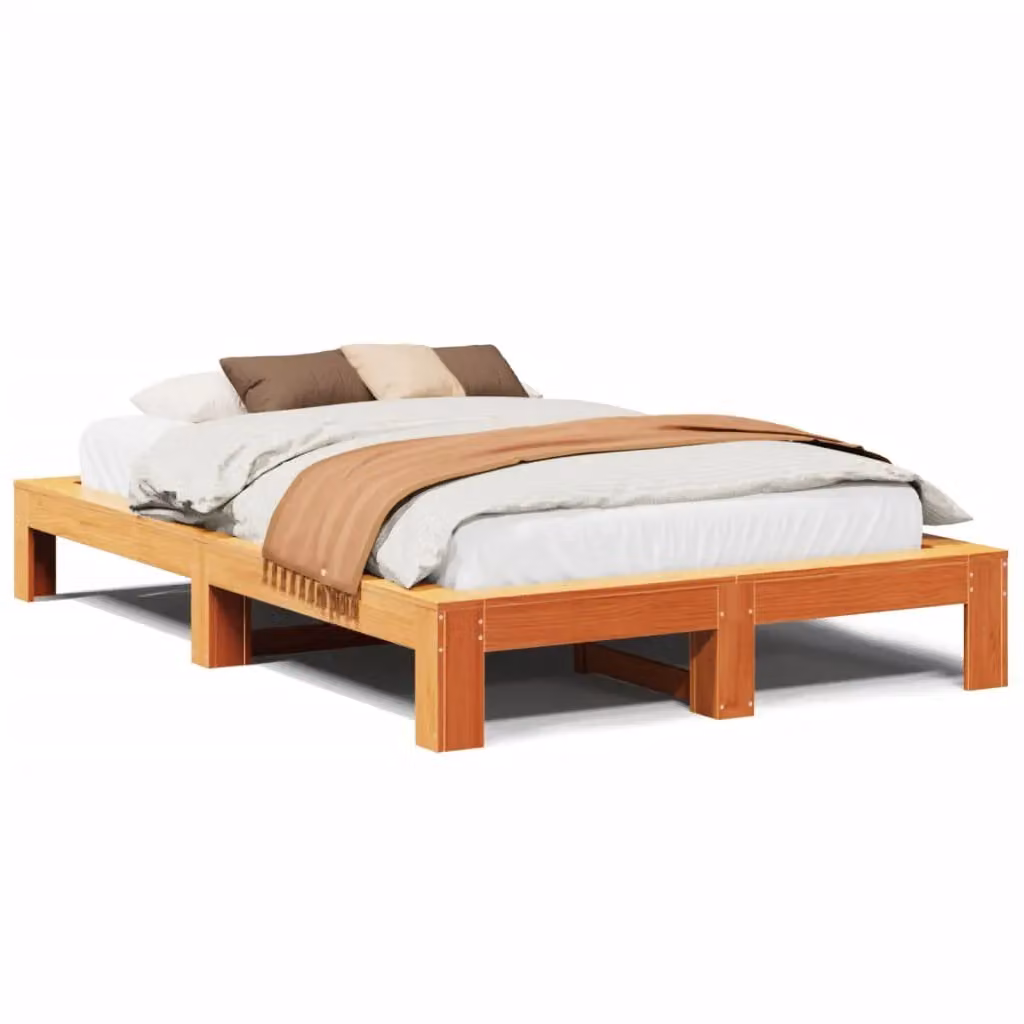 Berkfield Home Rustic Solid Wood Pine Bed Frame in Waxed Brown, W/D/H: 135 x 190 cm – 2