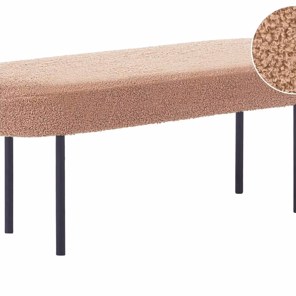 Wyld and Coco Light Brown Boucle Oval Bench with Metal Legs – 2