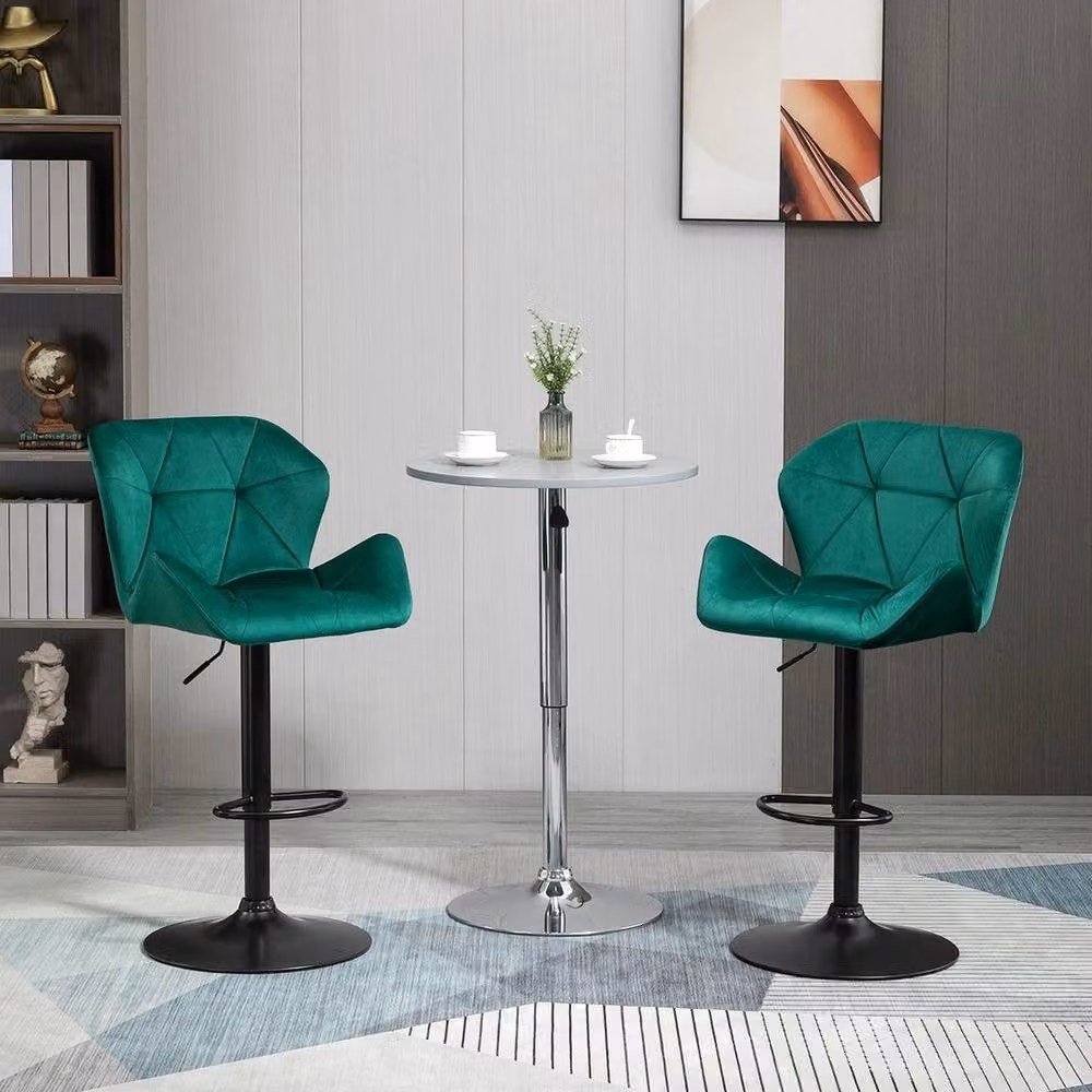 KORVIXA Set of 2 Green Velvet-Touch Bar Stools with Metal Frames – 4